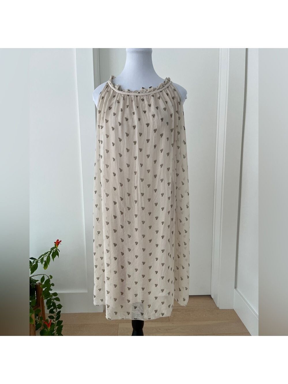 ELENA BALDI Sleeveless Silk Lined Pullover Shift Dress Cactus Neutral Made Italy